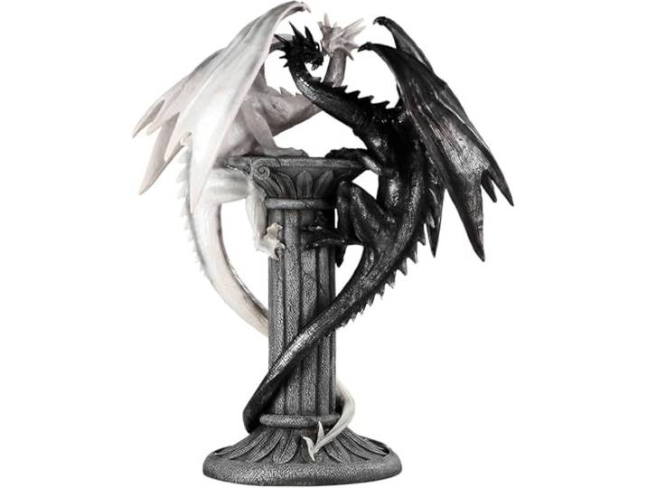 ICE ARMOR 49,5 cm H Mittelalter Schwarz-Weiß Drachen Statue Fantasy Dekoration Figur Große Skulptur