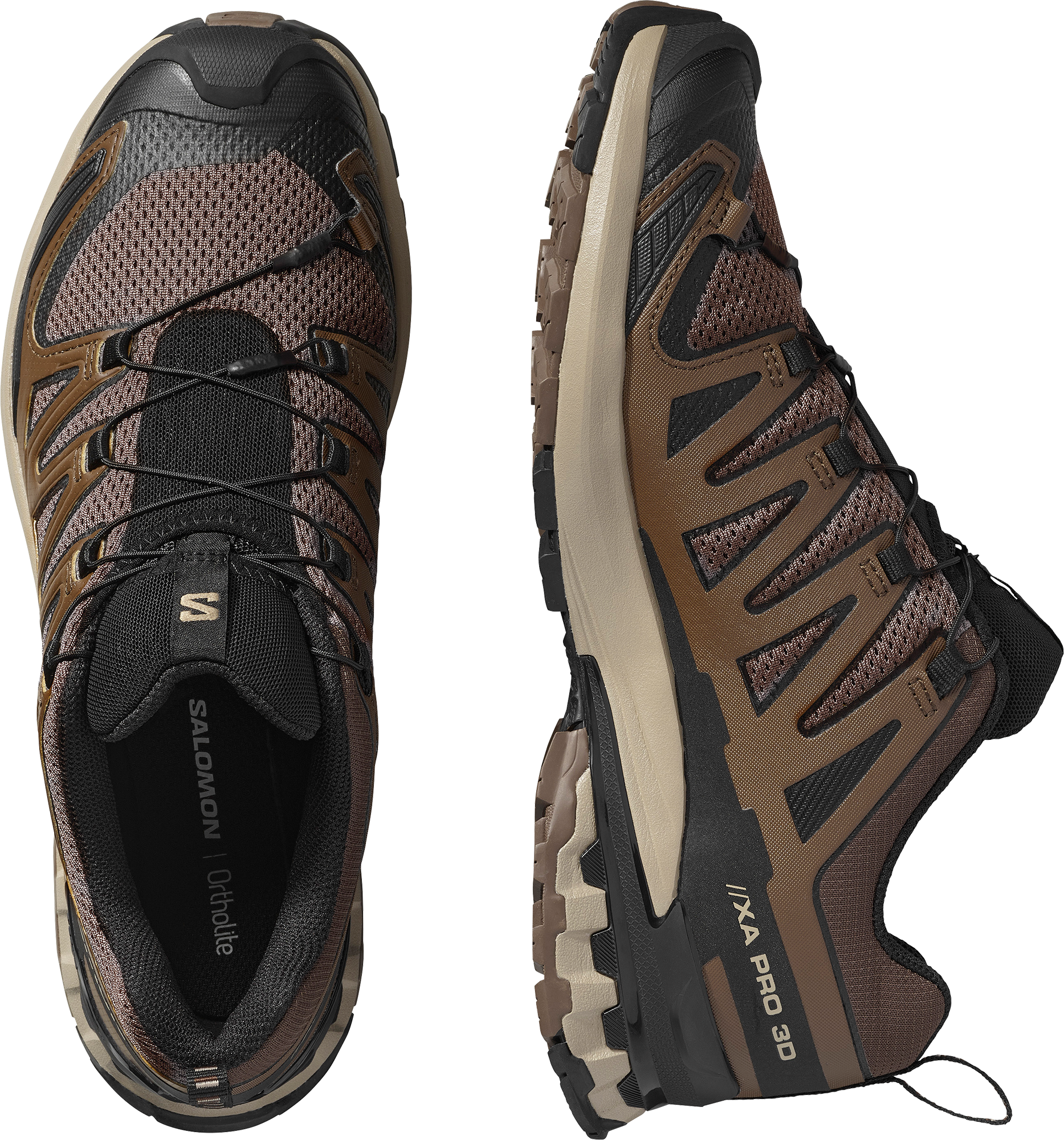Trailrunningschuh SALOMON "XA PRO 3D V9", Herren, Gr. 49, schwarz (falcon, desert tan, schwarz), Synthetik, Textil, Schuhe Trailrunningschuh, für mehr Grip falcon, desert tan, schwarz 49