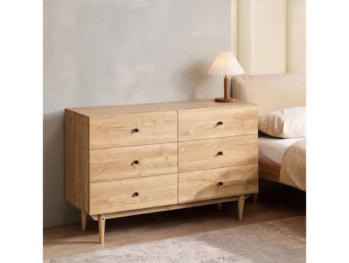 Commode contemporaine 6 tiroirs structure panneaux de particules piètement bois - Marron Panneaux de particules 120 x 40 x 80 cm