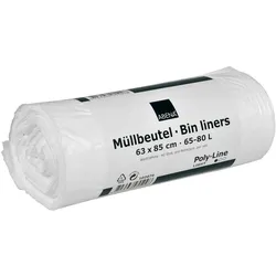 65 Liter Müllsäcke, weiß, 9 Rollen a 40 Säcke