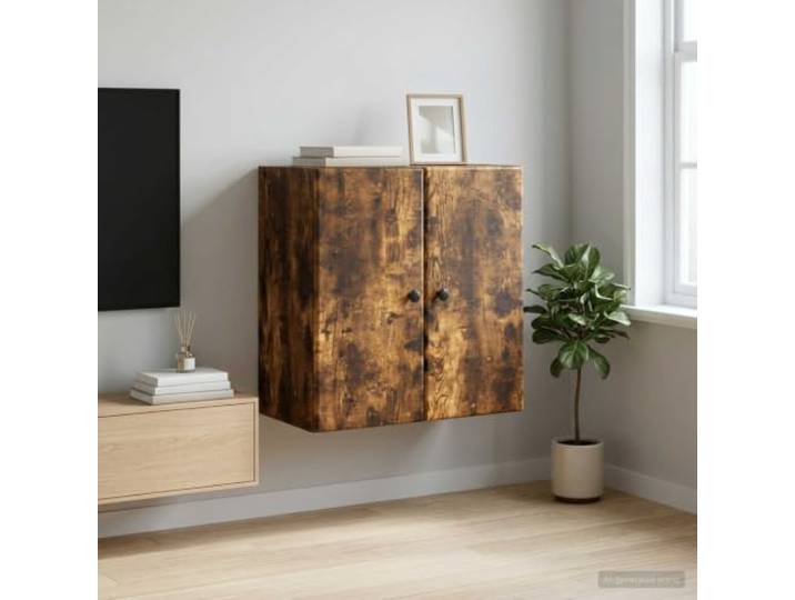 GPWERSDF Wandschrank aus Holzwerkstoff in Räuchereiche 59 x 31 x 60 cm Platzsparendes Design, robuste Regalbretter, 90°-Tür, metallene Knöpfe, einfache Reinigung, vielseitig einsetzbar