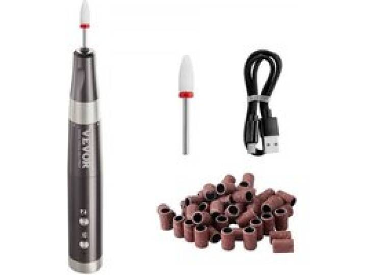 VEVOR Lime à ongles électrique sans fil, 30000 tr/min, ponceuse à ongles rechargeable de manucure et pédicure portable avec 50 bandes de ponçage pour élimination peaux mortes, surface ongles lisse