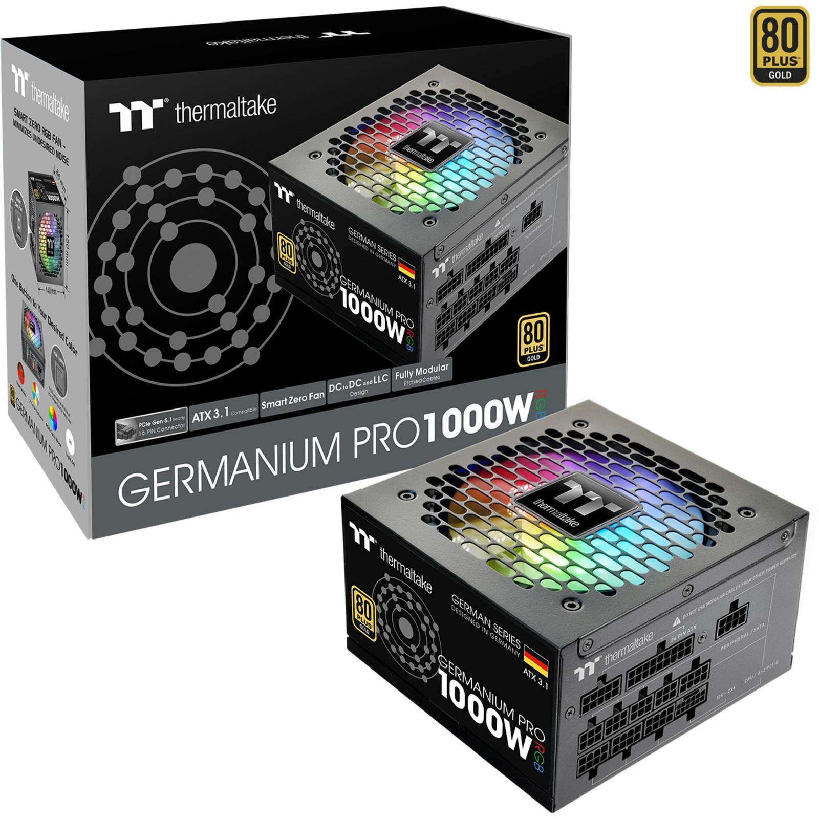 Thermaltake Germanium Pro RGB 1000W voeding, zwart, 1000 watt