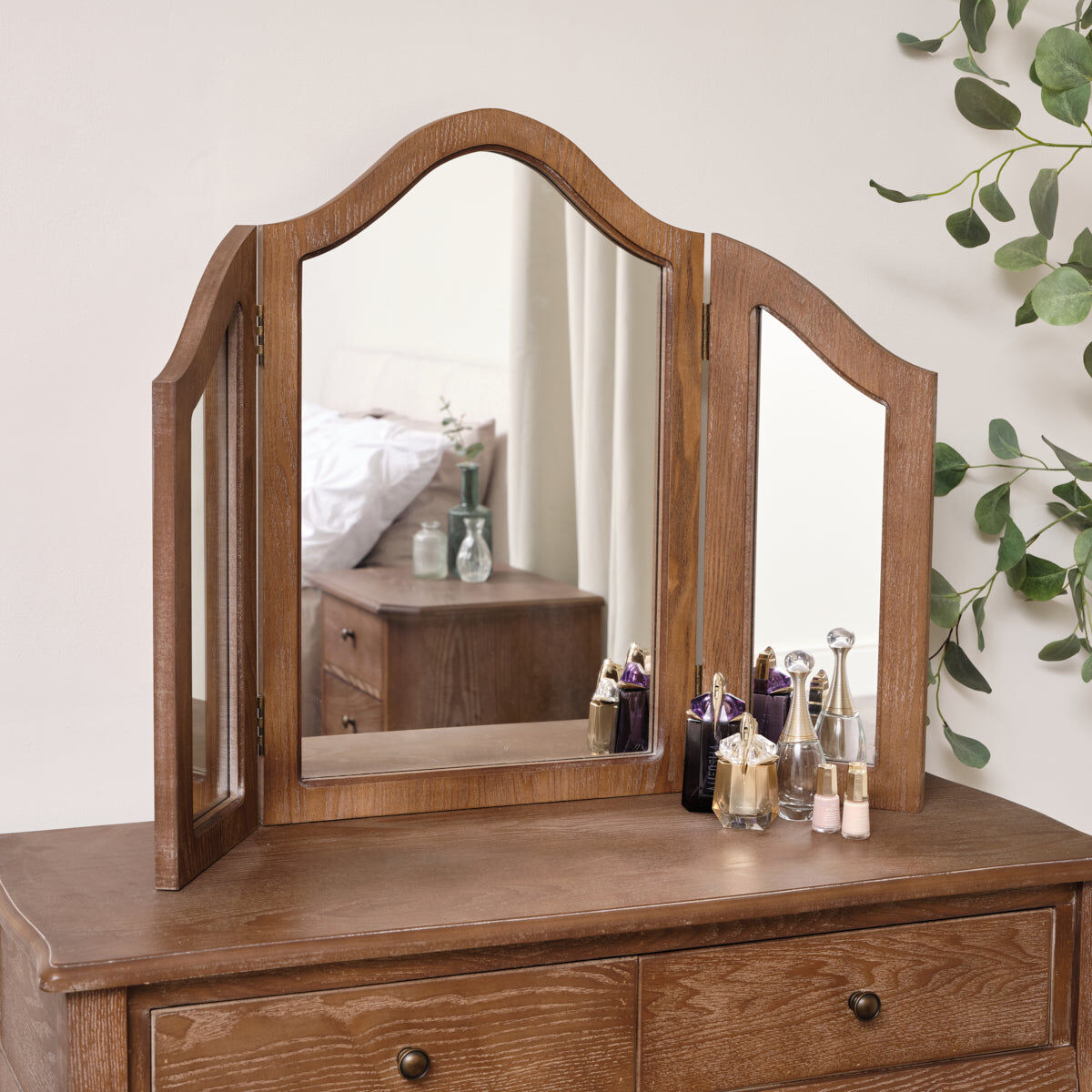 Dark Wood Triple Dressing Table Mirror - Ashwell Range Metal, Glass
