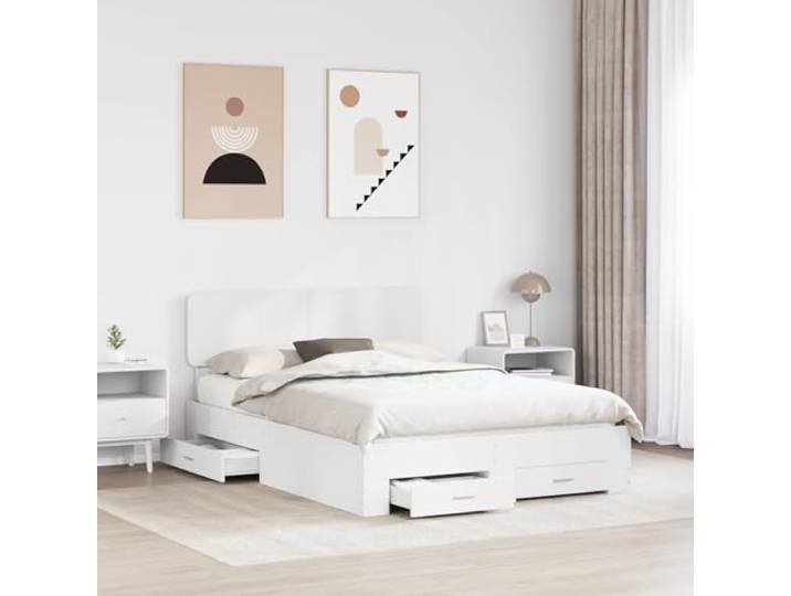 SKTQYQO Bettgestell, weiß, 140 x 190 cm, Holz, mehrschichtig Mit Schubladen, modernes Design, einfach zu montieren, Lattenrost