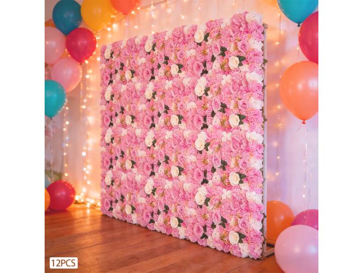 12 pièces, Décoration murale de fleurs roses, Décoration florale 3D en soie, Faux fond floral, Mur de fleurs artificielles pour mariage, fête