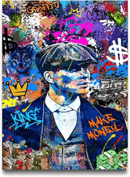 Inspire Curations 80s Gangster Graffiti Canvas Poster Retro Urban Street Art Wall Decor light Grey 50x70cm Unframed