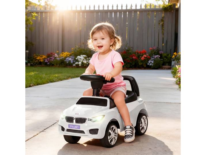 HOMCOM Voiture Enfant Pousseur Blanc avec Volant et Musiques