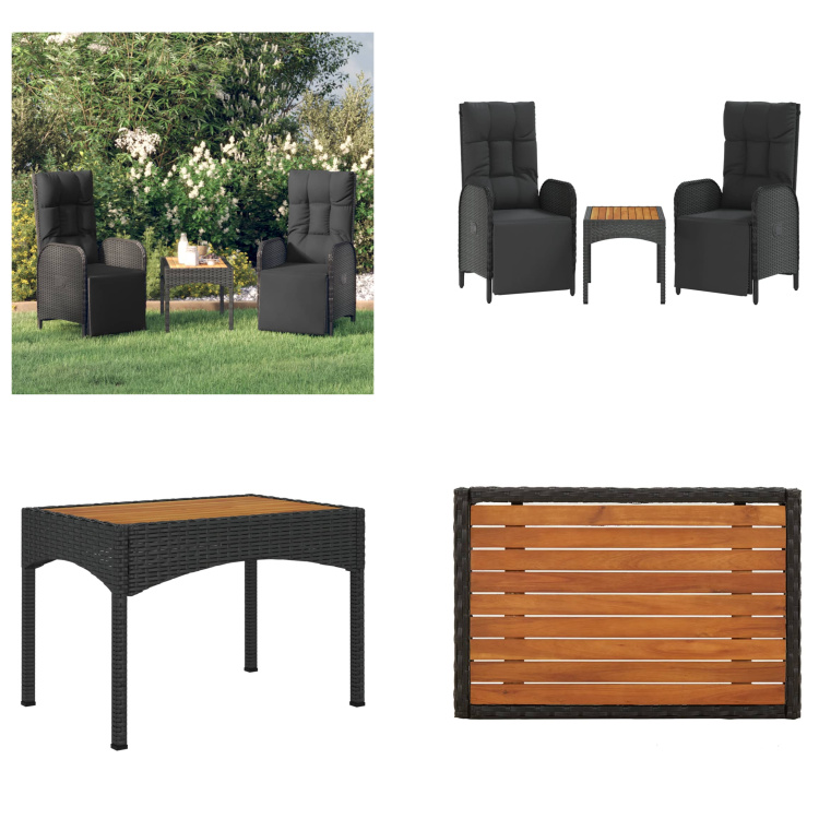 vidaXL Garten Relaxstühle 2 Stk. mit Tisch Schwarz Poly Rattan - Outdoor Relaxsessel - Outdoor Relaxsessel - Gartenstuhl - Gartensessel