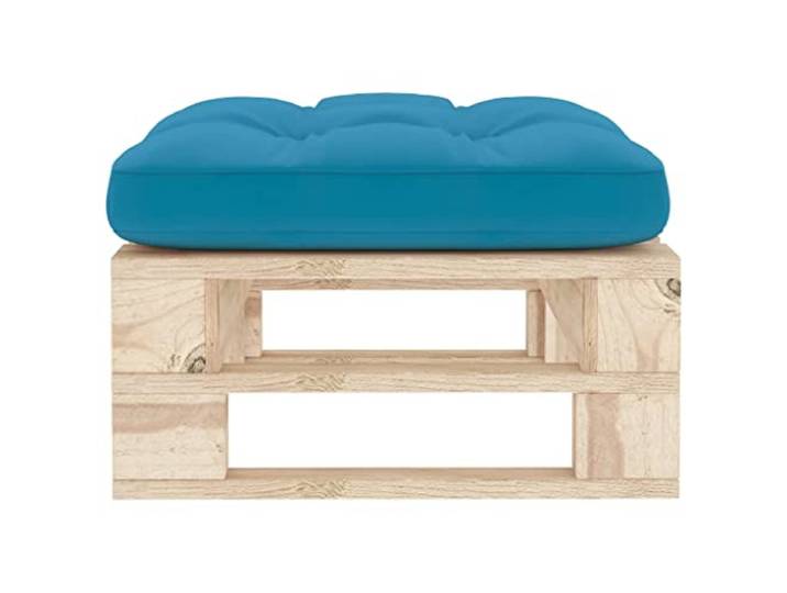 KTHLBRH Ottomane für den Garten, Palettenholz, Kiefer, 60 x 60 x 25 cm Mit blauem Kissen, 58 x 58 x 10 cm, modulare Fußstütze, Verwendung im Innen- und Außenbereich