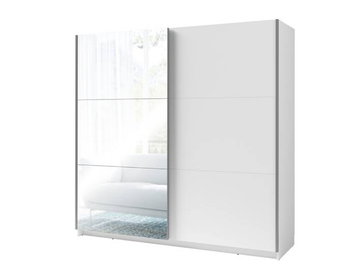 Armoire 2 portes coulissantes dont 1 miroir Arsen Blanc - Basika