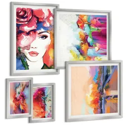 BILDER SET 5er Set - 50x50 cm & 20x30 cm & 40x60 cm Silberner Rahmen - Italienische Flüsse, Hügel, Straße