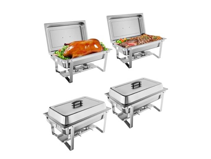 JustSmart 4-teiliges Set Buffet Speisenwärmer 8L, Rechteckiger Edelstahlwärmer (Einschließlich Wasserschale, Deckelhalterung Und Brennstoffbehälter), Für Partys, Catering & Veranstaltungen