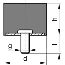 Magni, Türstopper, Gummi-Metall-Puffer zylindrisch Typ D D100xH100mm M12x37 NR55