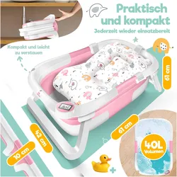 Kidiz, Babybadewanne,  Baby Badewanne platzsparend & faltbar, für Neugeborene 0-24 Monate, inkl. Thermostat & Kissen