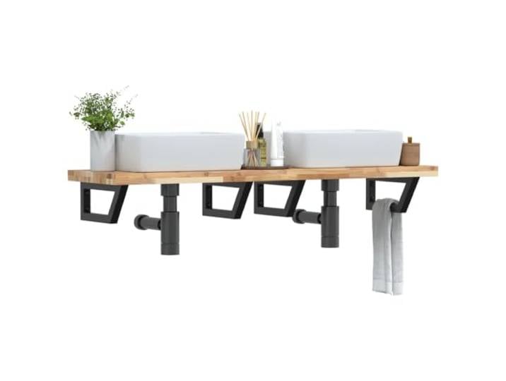 WXGTBKPR Waschbeckenregal Wandmontage 140x40 cm aus Akazienholz und Stahl, Schweberegal Badezimmer Ablage, Belastbar bis 100 kg