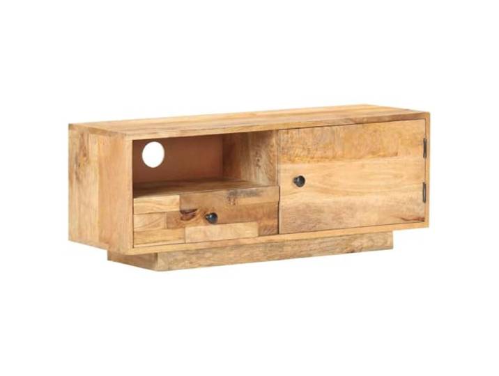 GKMBCVDFR TV-Schrank 90x30x35 cm aus Mango Massivholz mit Schublade Massives Mangoholz, natürliche Maserung, Tür mit Regal und Schublade, robuste Oberplatte, tropisches Hartholz