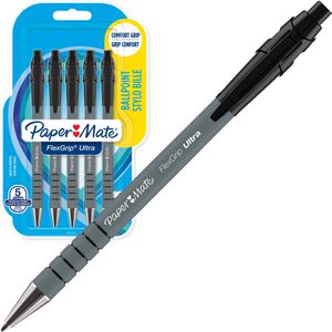 Papermate Kugelschreiber FlexGrip Ultra RT 2027751, Gehäuse schwarz, Schreibfarbe schwarz, 5 Stück