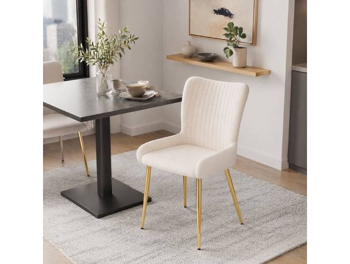 Chaise Salle À Manger Lot De 6 Velours Beige Fauteuil Repas Design FloraGrace Pour Salle À Manger Facile À Assembler 47x58x85cm