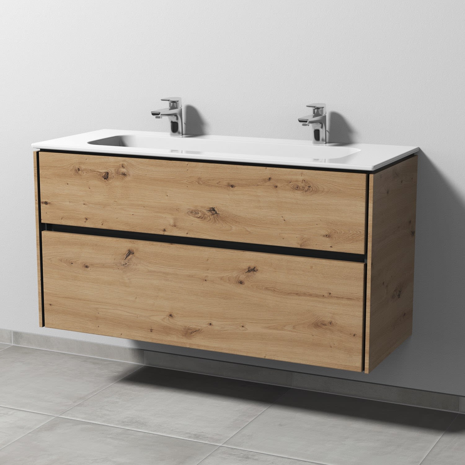 Sanipa Twiga Keramik-Doppelwaschtisch Design 120 cm mit Unterschrank, 2 Auszüge