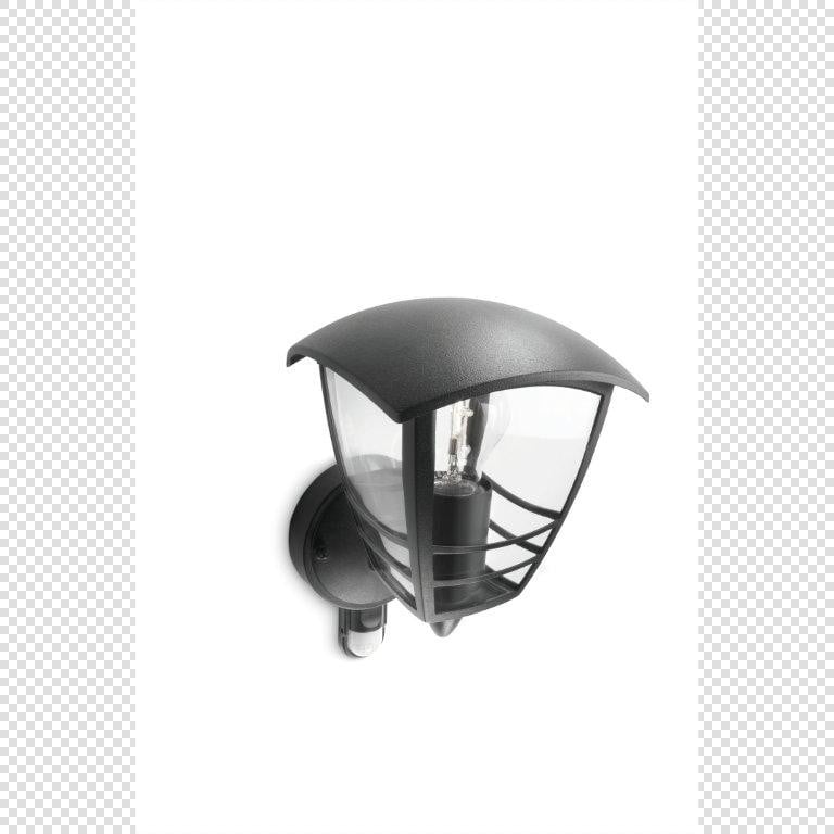 Philips Creek buitenwandlamp met bewegingssensor, zwart, aluminium en glas, IP44