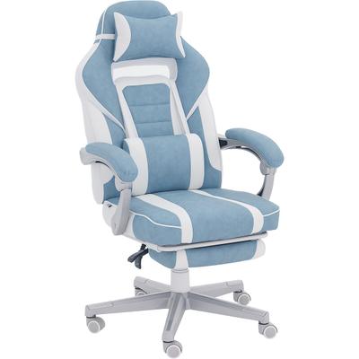 HOMCOM Gaming-Stuhl Ergonomisch neigbar höhenverstellbar ausziehbare Fußstütze Lendenwirbelstütze Blau