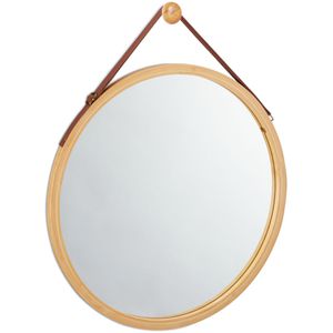 Relaxdays Wandspiegel 10026502, rund, brauner Rahmen, Ø 45cm