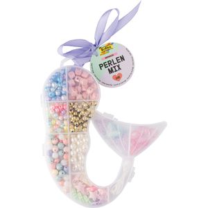 Folia Perlen 32021 Mermaid Mix, in Box, zur Schmuckherstellung, Kunststoff, verschiedene Farben & Formen, Ø 6-19 mm, 240 Teile