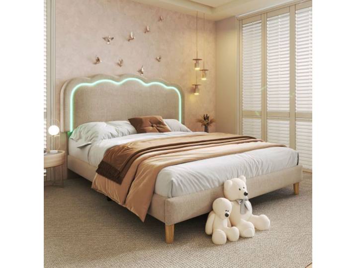 lit enfant lit double-Tte de lit rglable en forme de nuage et LED-lin couleur beige 140 x 200 cm-HAUSS SPOLE