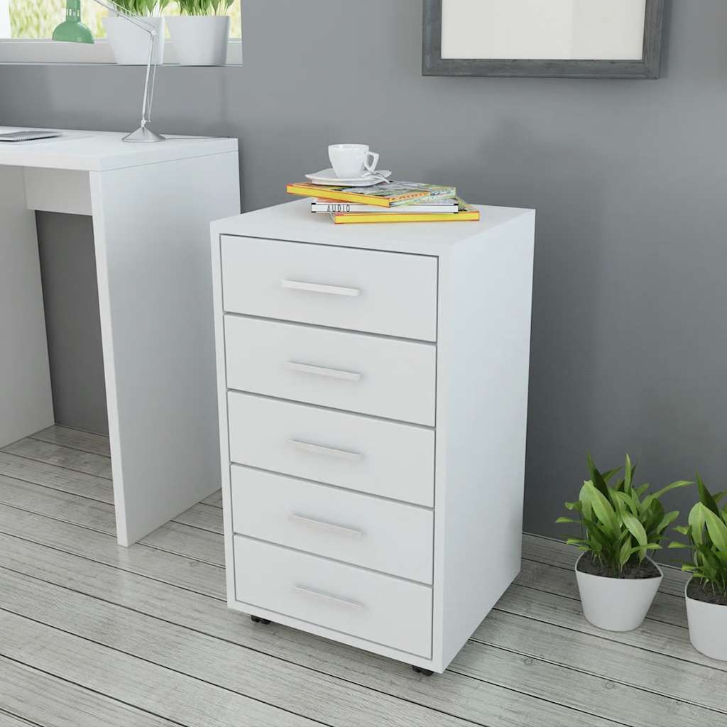 vidaXL Cajonera de oficina con ruedas 5 cajones blanco Blanco