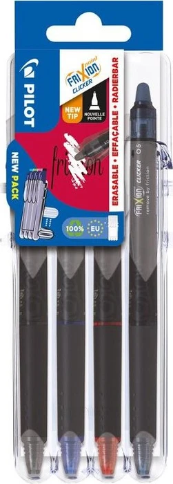 PILOT FRIXION point CLICKER 2 Go Tintenroller-Set schwarz 0,3 mm, Schreibfarbe: farbsortiert, 4 St.