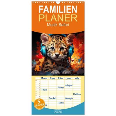 Familienplaner 2026 - Musik Safari mit 5 Spalten (Wandkalender, 21 x 45 cm) CALVENDO