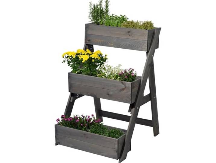 dobar® Dreistufige Pflanztreppe Outdoor aus Massiv-Holz für Balkon und Garten - Blumenbeet mit 3 Pflanzkästen farbig lasiert für draußen - 60 x 70 x 90 cm - Anthrazit