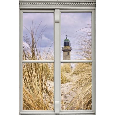 Wandsticker QUEENCE "Leuchtturm", beige (natur), B:40cm H:60cm T:0,1cm, Wandtattoos, Wandsticker, Wandbild, selbstklebend, 3D, Fenster