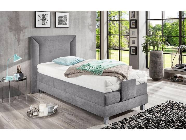Boxbett, Grau, 104x214 cm, Mikrovelours & Polyester, Mit Motor, Modern, WESTFALIA SCHLAFKOMFORT
