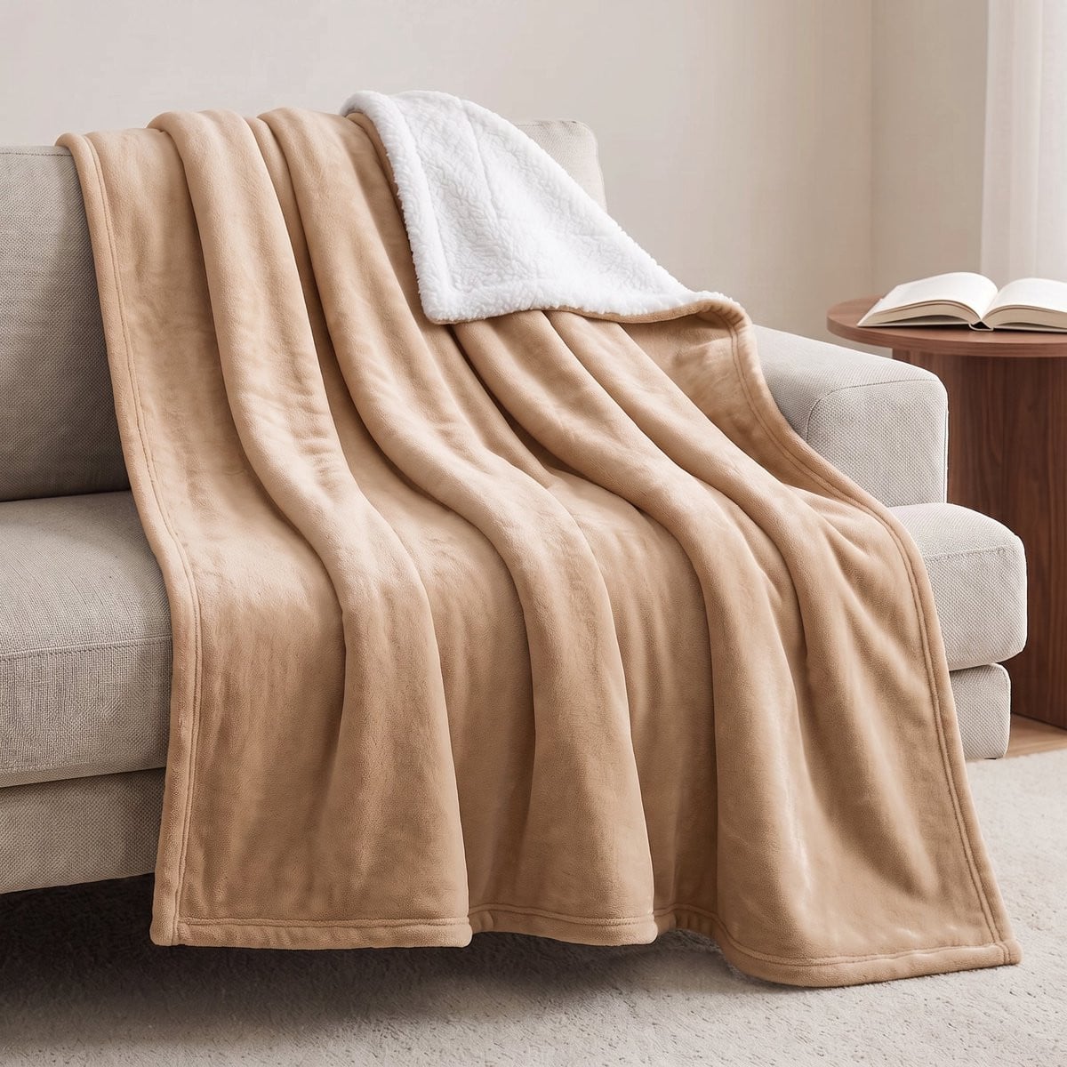 Cheqo Sherpa Fleece Deken - Beige - Tweepersoons XXL Woondeken