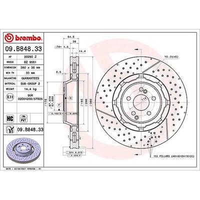 Brembo 2x Bremsscheibe [Hersteller-Nr. 09.B848.33] für Mercedes-Benz