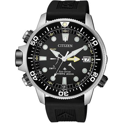 Taucheruhr CITIZEN "Promaster Eco-Drive Aqualand 200m", schwarz (schwarz, schwarz), Armbanduhren, Herren, silberfarben, Armbanduhr, Herrenuhr, Solar, bis 20 bar wasserdicht, Datum