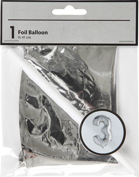 No-Name Folieballon, Sølv, 3-Tal, 41 Cm