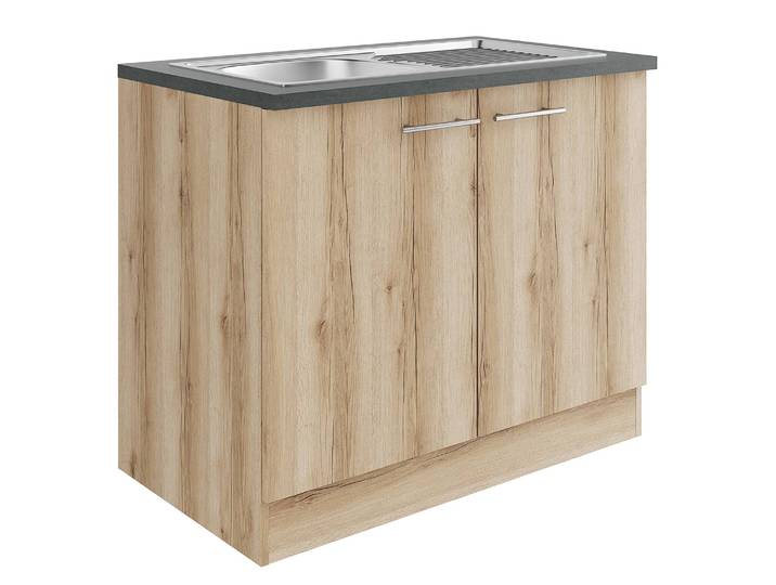 Meuble sous évier variante A 100 x 85 x 60cm Marron/Imitation chêne sauvage