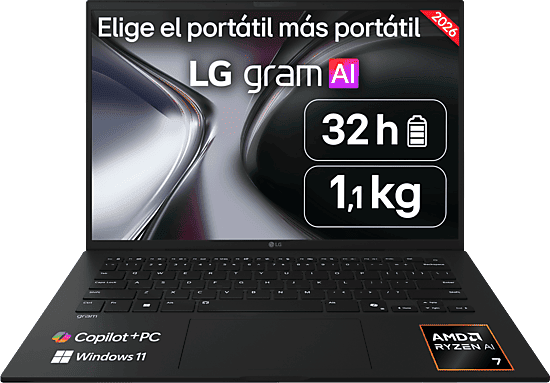 Portátil - LG Gram 14Z95U-G.AU85BN Copilot+ PC, 14" WUXGA, AMD Ryzen™ AI 7 450 50 TOPS, 32GB RAM, 512 GB SSD, Windows 11 Home, Sin cargador