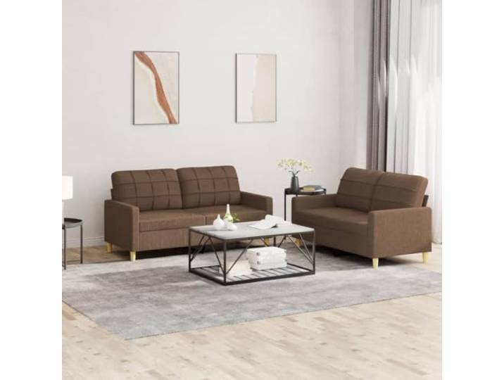HEFZGDB 2-TLG. Sofagarnitur mit Kissen Braun Stoff – Robuste Wohnlandschaft aus strapazierfähigem Material für langlebige Nutzung, atmungsaktive Polsterung und modernes Design,