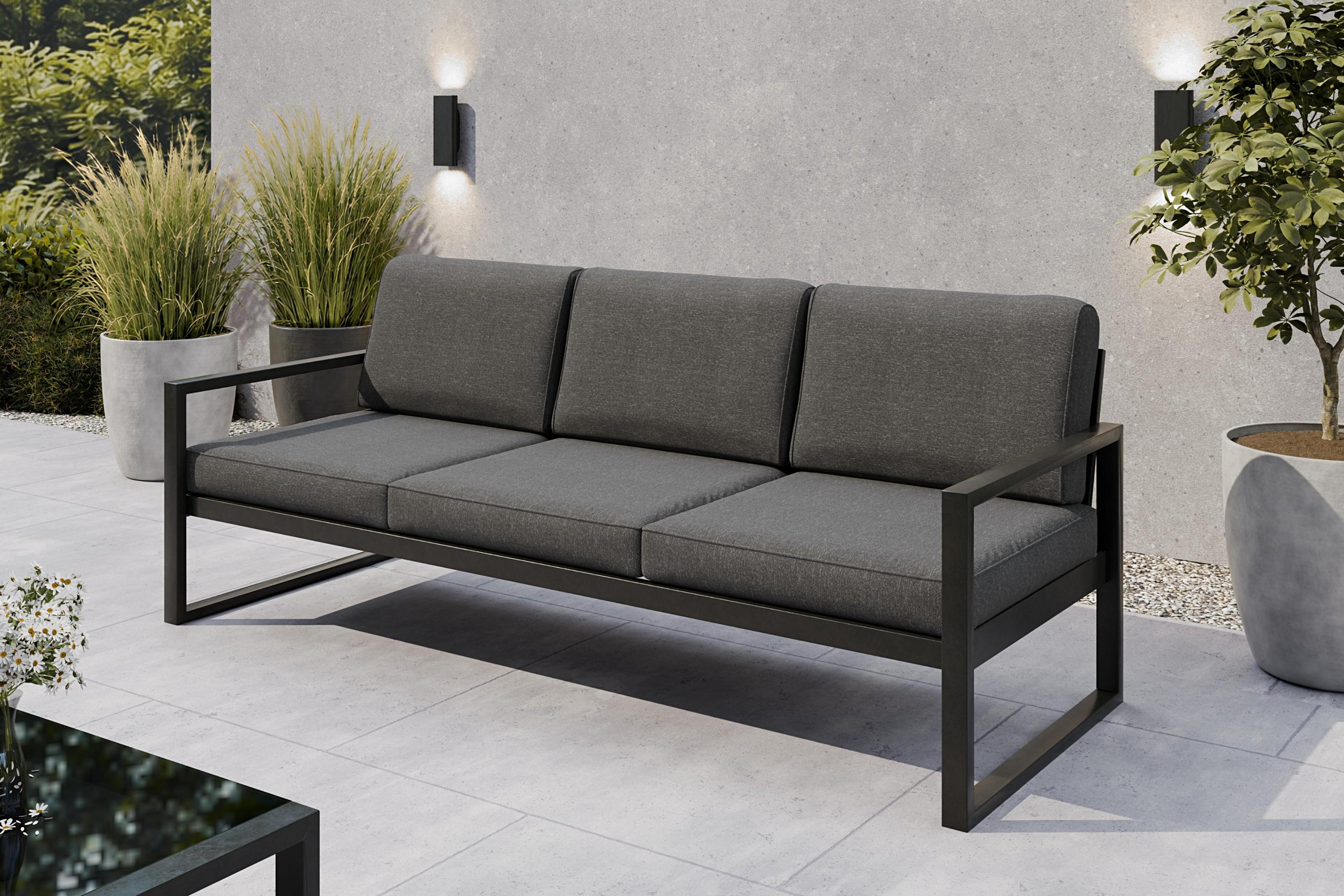 SOLAR 3-Sitzer Garten-Loungesofa - Metallgestell pulverbeschichtet - Komfortsofa mit dicken Polstern S/PB06