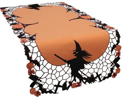 Xia Home Fashions Witch Embroidered Cutwork Halloween Table Runner, 16 by 34-Inch