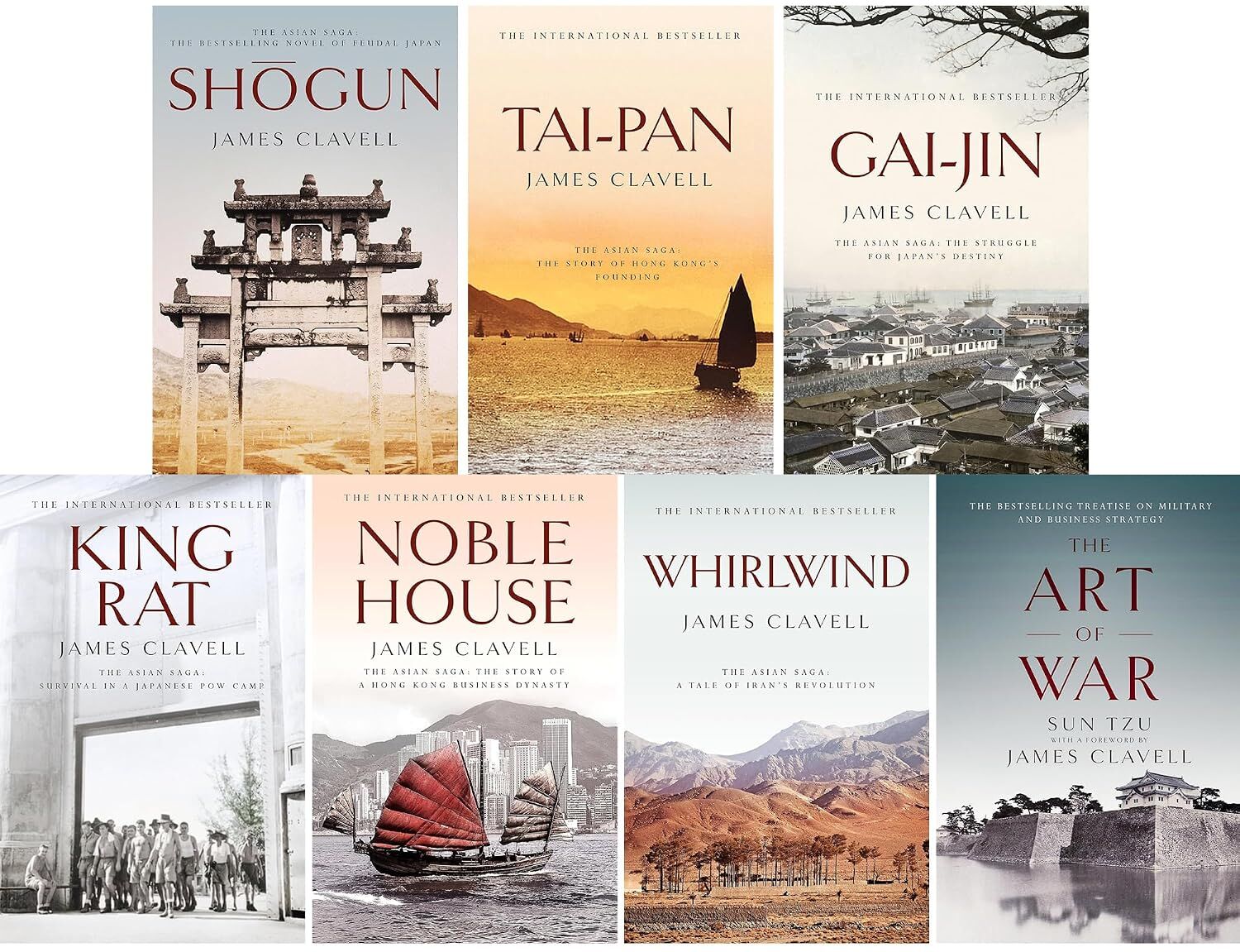 Hodder & Stoughton James Clavell Complete Asian Saga with The Art of War 7 Books Collection Set - Historical Fiction Paperback Box Set - Shogun, Tai-Pan, Gai-Jin, King Rat, Noble House, Whirlwind & The Art of War