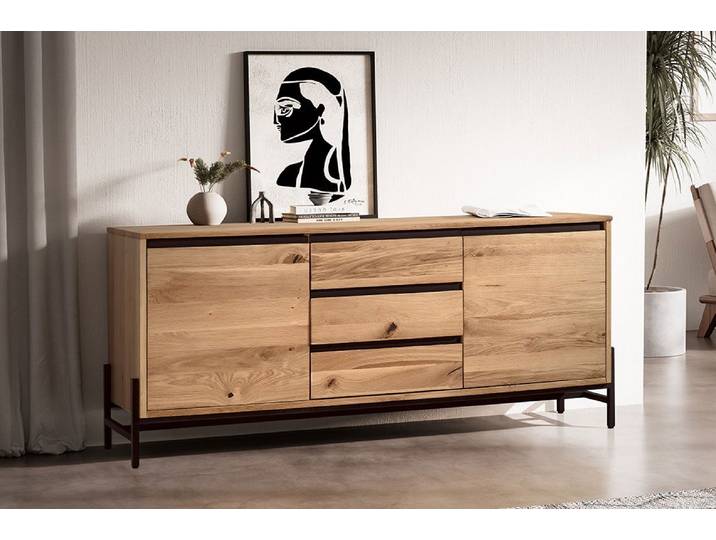 Sideboard 151,5x67cm 'Veneza' Wildeiche & Metall schwarz