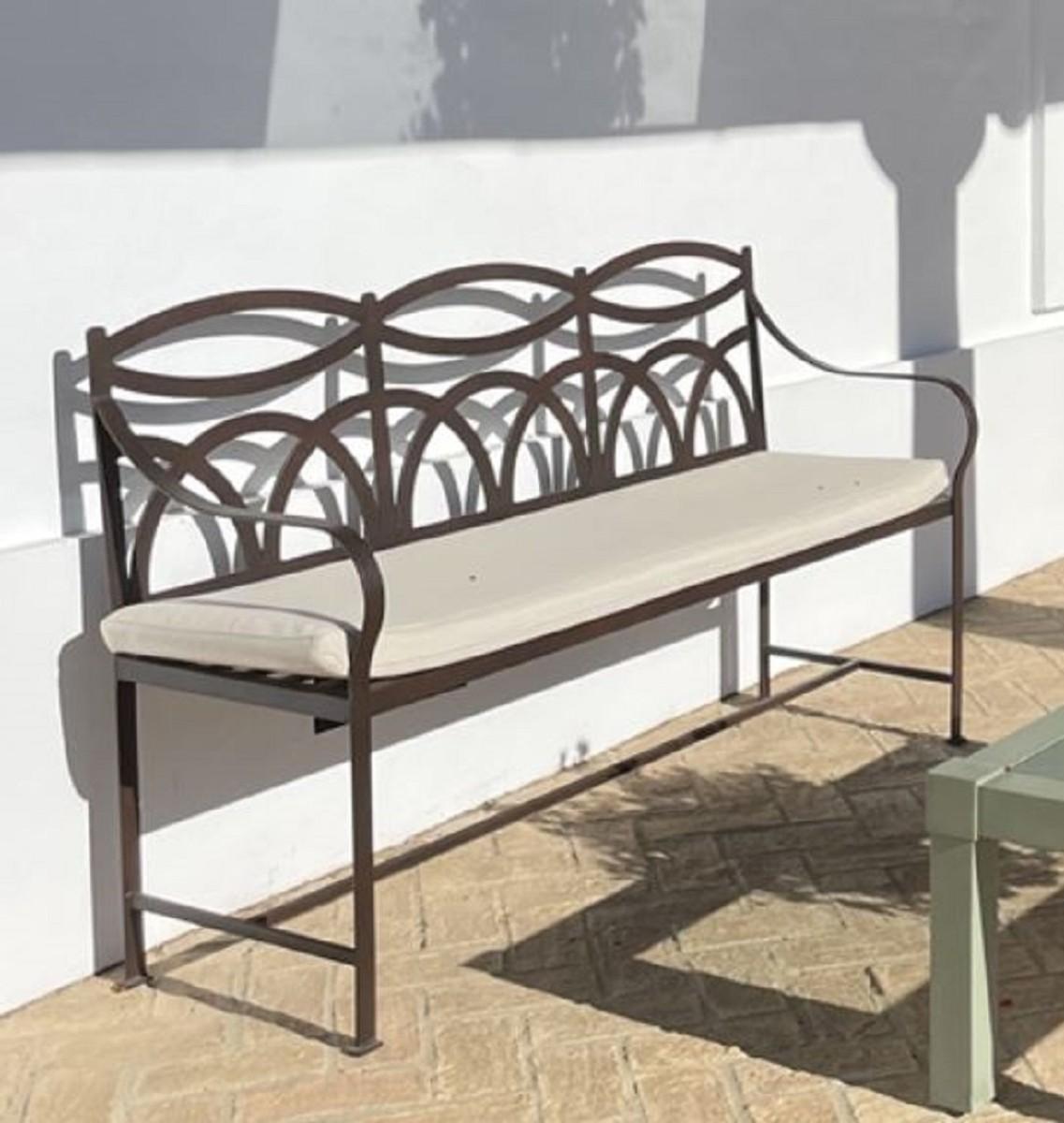 Casa Padrino Luxus Jugendstil Schmiedeeisen Gartenbank Braun / Creme 150 cm