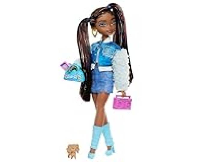 Barbie Poupée et Accessoires Équipe de Rêve « Brooklyn » articulée avec Longs Cheveux Noirs, 9 éléments sur Le thème de la Musique, HYC22