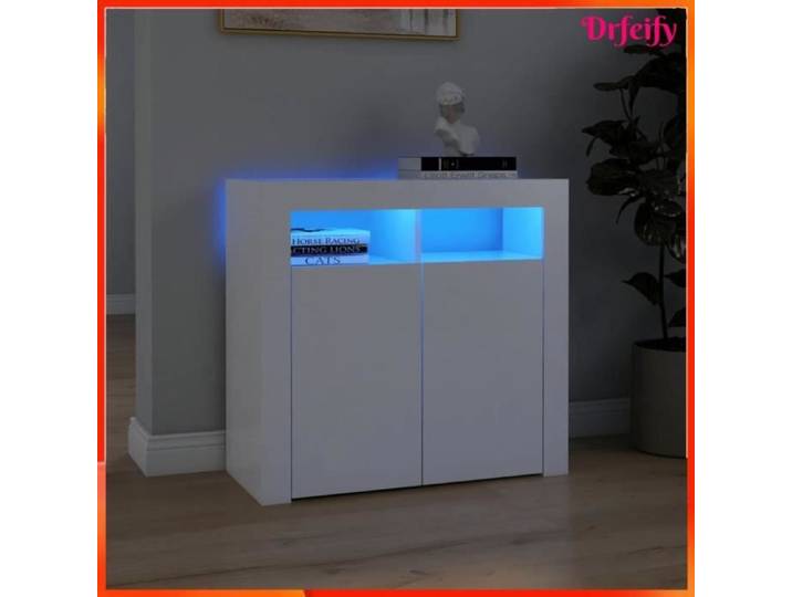 Buffet - Ayhao - 80x35x75 cm - Blanc - Lumières LED RVB - Design Contemporain