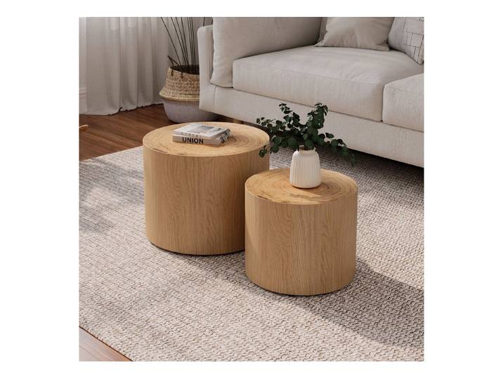 OKWISH Couchtisch 48x38x48 cm Moderne runde Holz-Akzenttische für kleine Räume (Packung, 2-St., 2-teiliges Nesting-Couchtisch-Set in Naturholz mit echten Baumringen), Beistelltrommel für Wohnzimmer, Schlafzimmer, Büro & Balkon